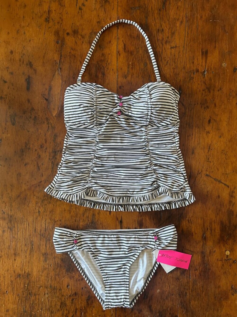 Vintage Y2K Betsey Johnson Striped Tankini & Bottoms Set